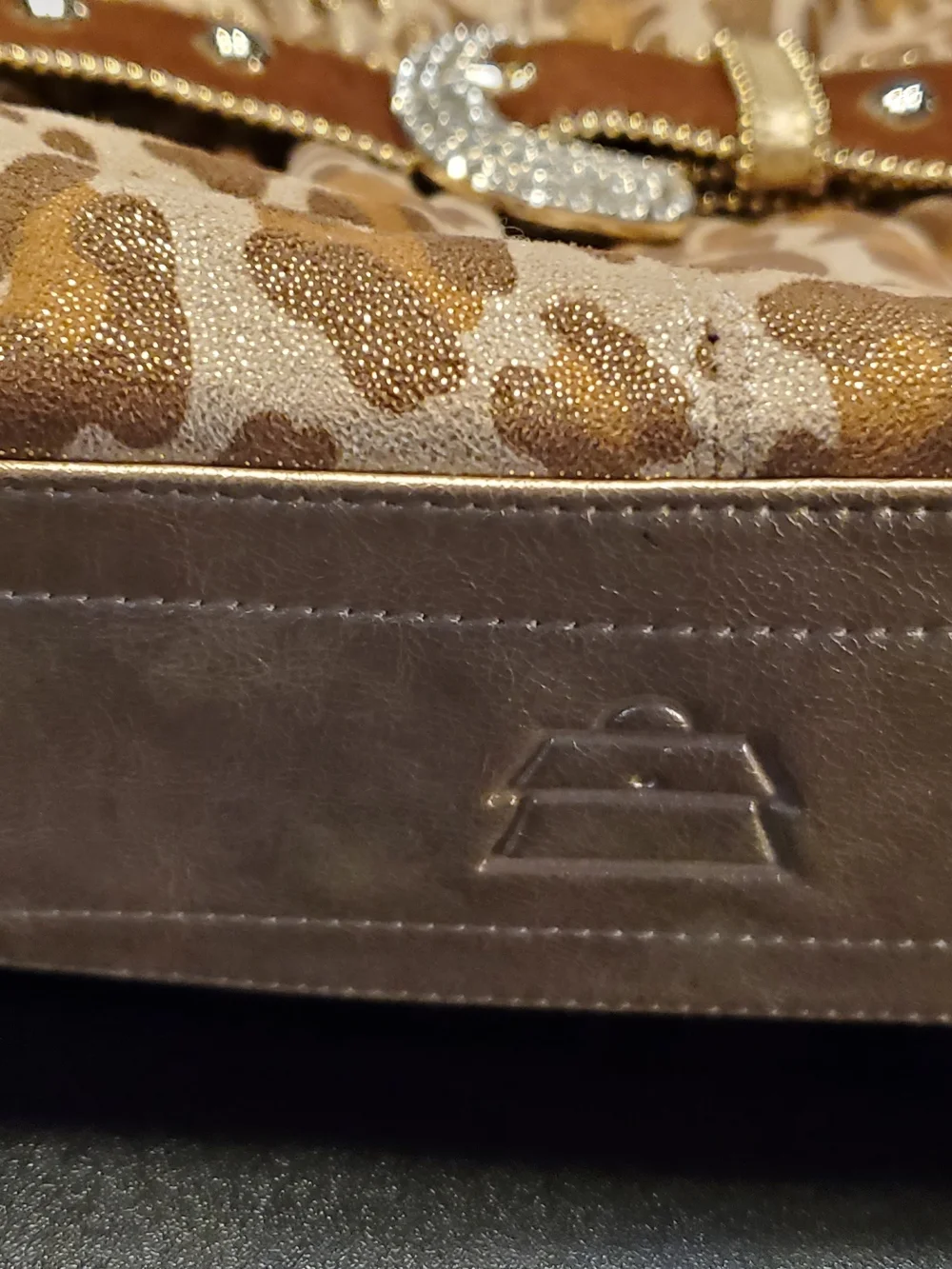 Kathy Van Zeeland Rhinestone Buckle Brown Leopard Print Waist Belt Purse